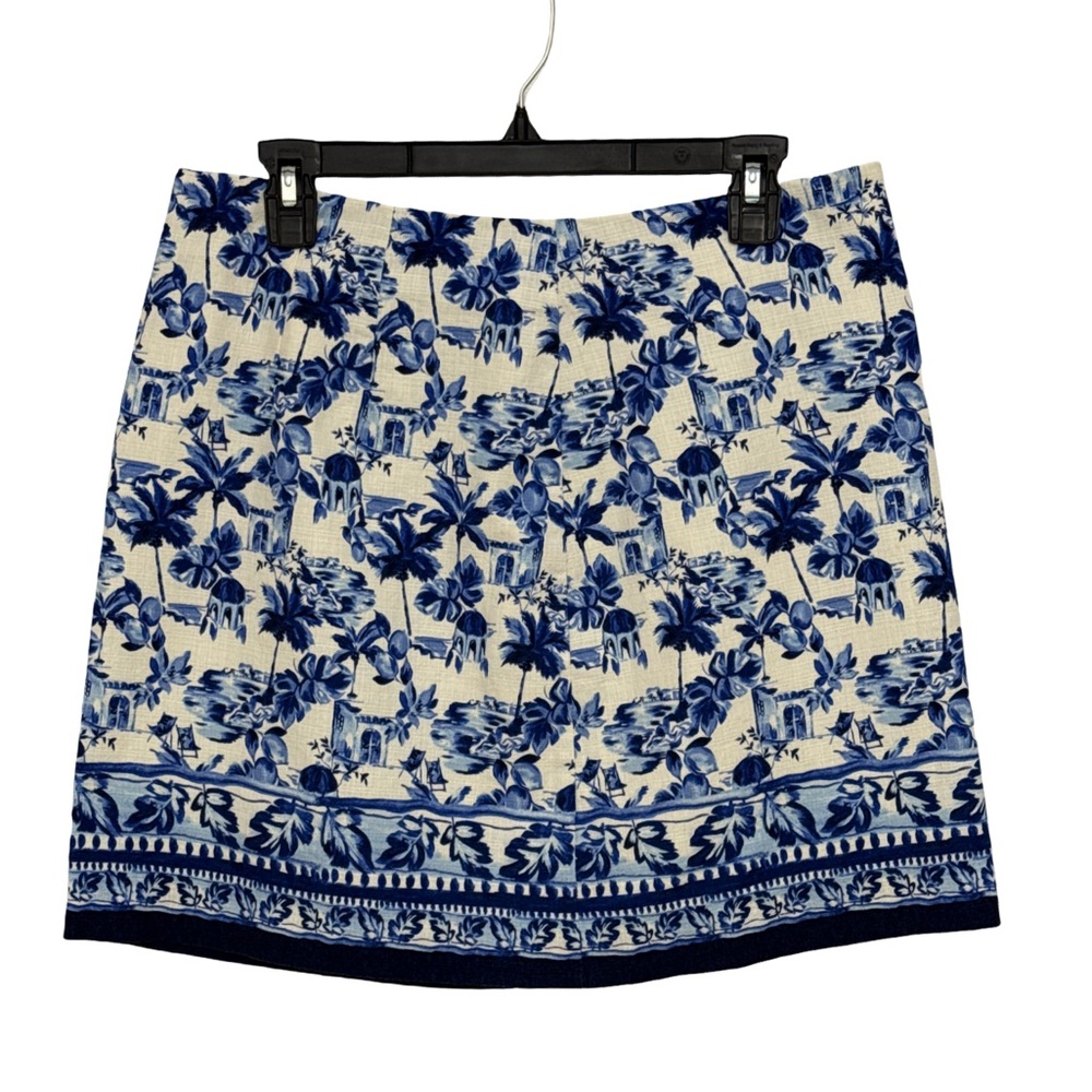 LOFT Blue Floral Border A-Line Skirt Women’s 8
